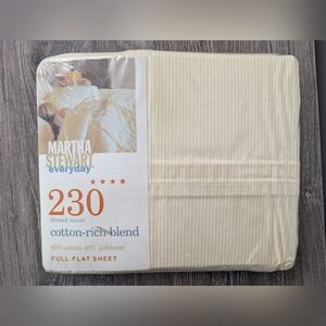 Martha Stewart Everyday Cotton Blend Yellow Striped Full Flat Sheet NWT